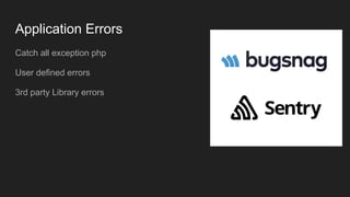 Application Errors
Catch all exception php
User defined errors
3rd party Library errors
 