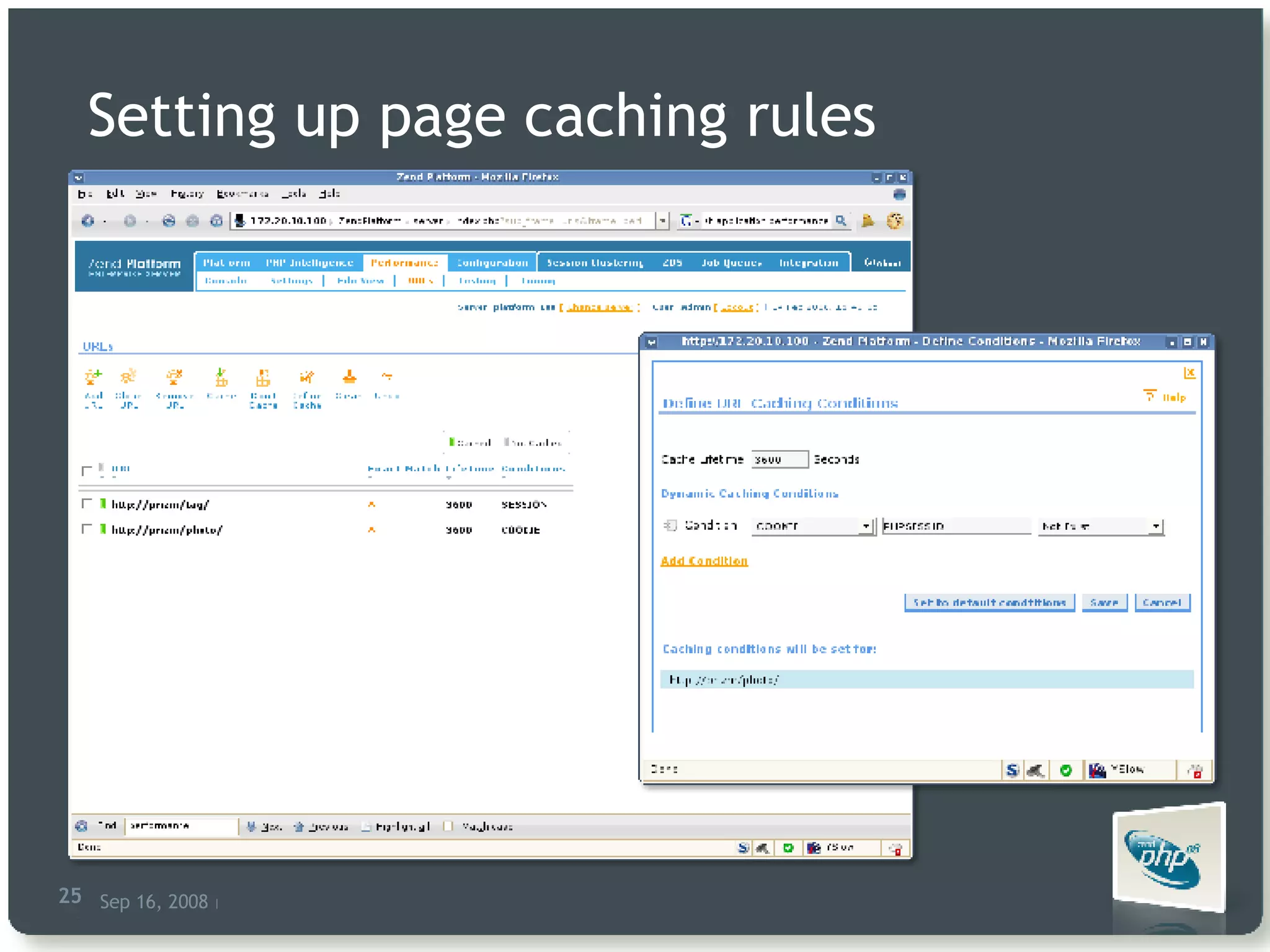 Setting up page caching rules 