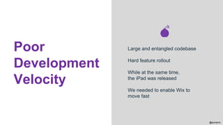 @aviranm
💣
Large and entangled codebase
Hard feature rollout
While at the same time,
the iPad was released
We needed to enable Wix to
move fast
Poor
Development
Velocity
 