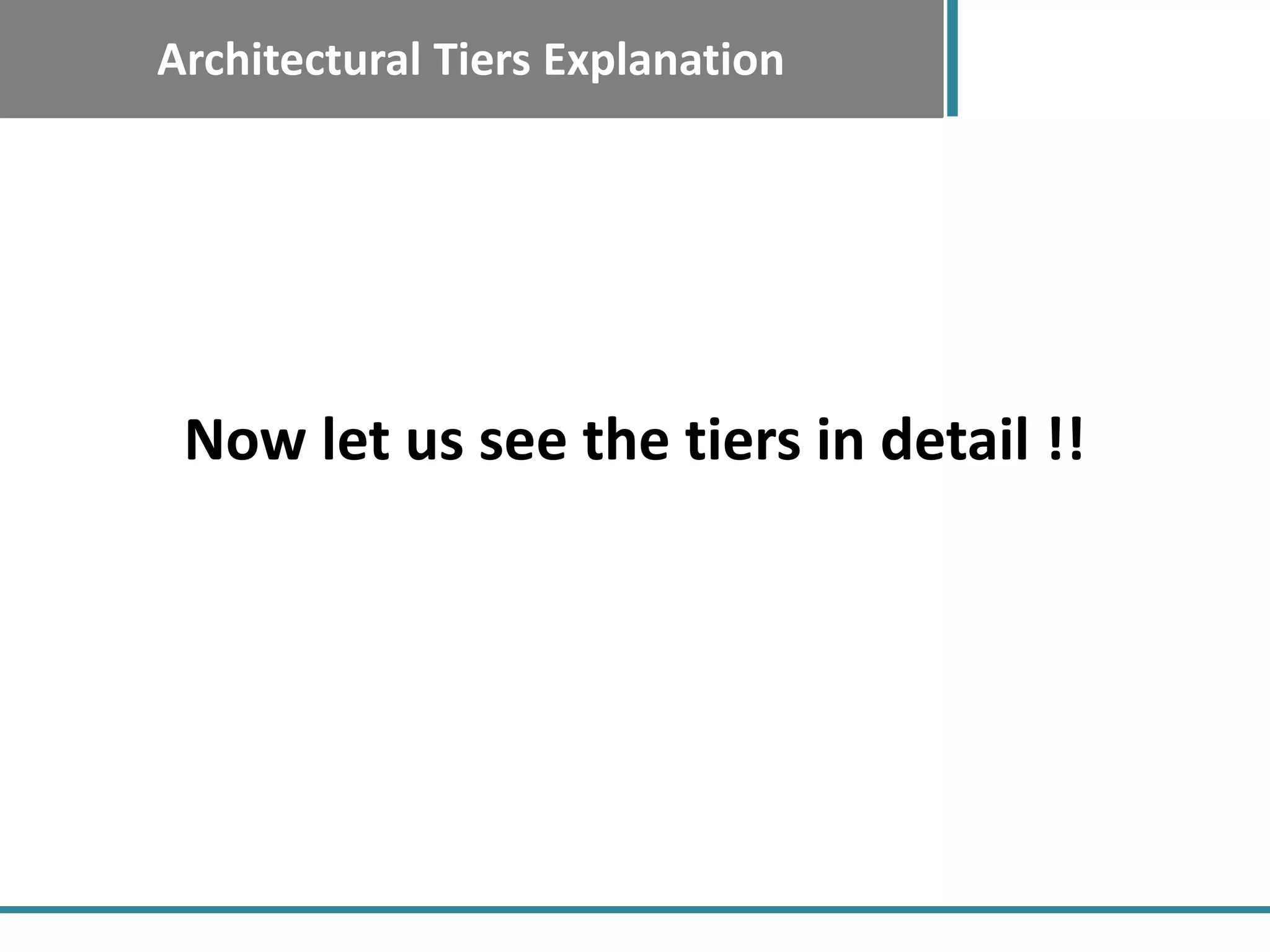 Architectural Tiers Explanation
Now let us see the tiers in detail !!