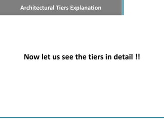 Architectural Tiers Explanation
 Now let us see the tiers in detail !!
 