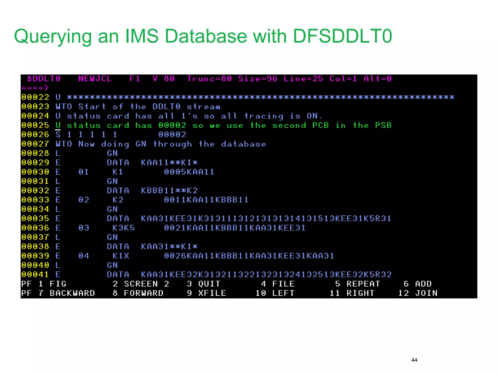 44
Querying an IMS Database with DFSDDLT0
 