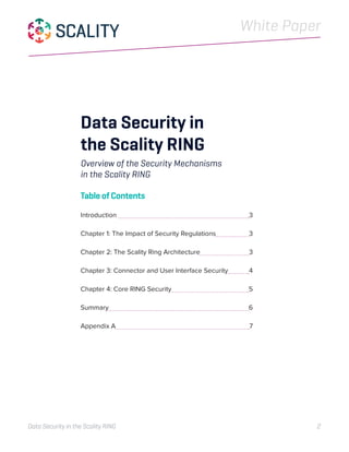 Data Security in the Scality RING 2
White Paper
Table of Contents
Introduction 	 3
Chapter 1: The Impact of Security Regul...