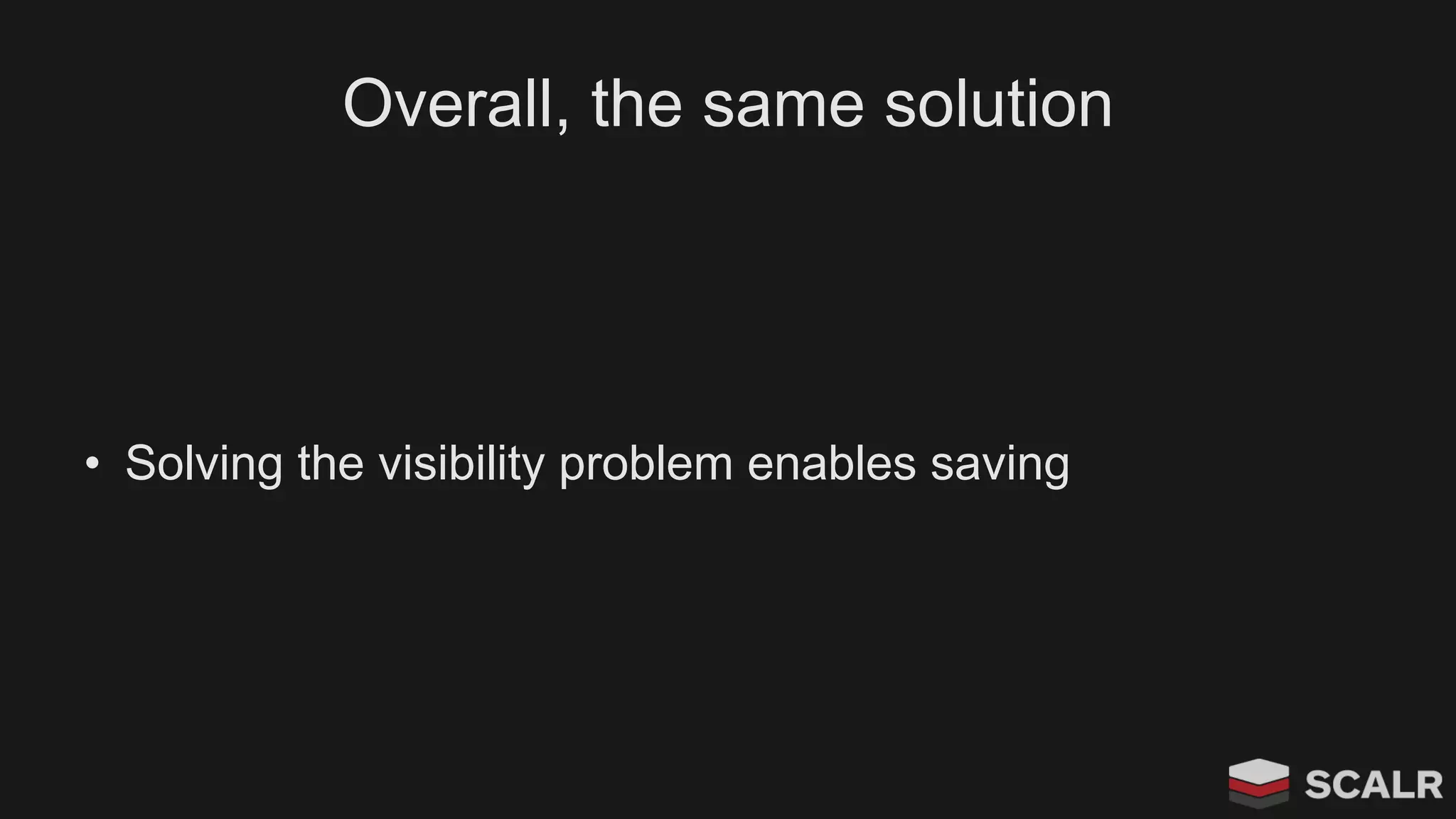 Overall, the same solution
• Solving the visibility problem enables saving
 