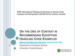SurfExample- Recommendation of Exception Handling Code Examples | PPT
