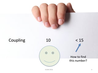 SCAM	2016 4
Coupling																				10																								<	15
How	to	find
this	number?
 