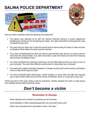 City of Salina Police Department-Scam Alert