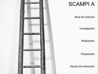 SCAMPI A
Nivel de madurez

Investigación

Realización

Preparación

Equipo de evaluación

 