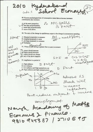 SOLUTIONS HYDERABAD SCHOOL ECOMNOMICS 2010 ; MA ENTRANCE ECONOMICS JNU ; ISI DSE 