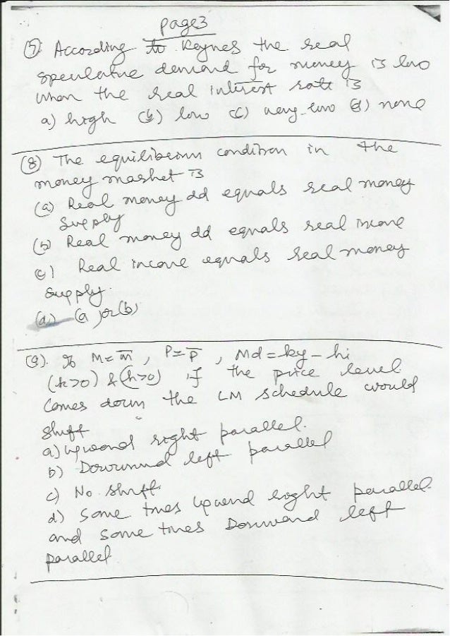 MA ECONOMICS ENTRANCE / MACROECONOMICS/IS LM QUESTION BANK ...