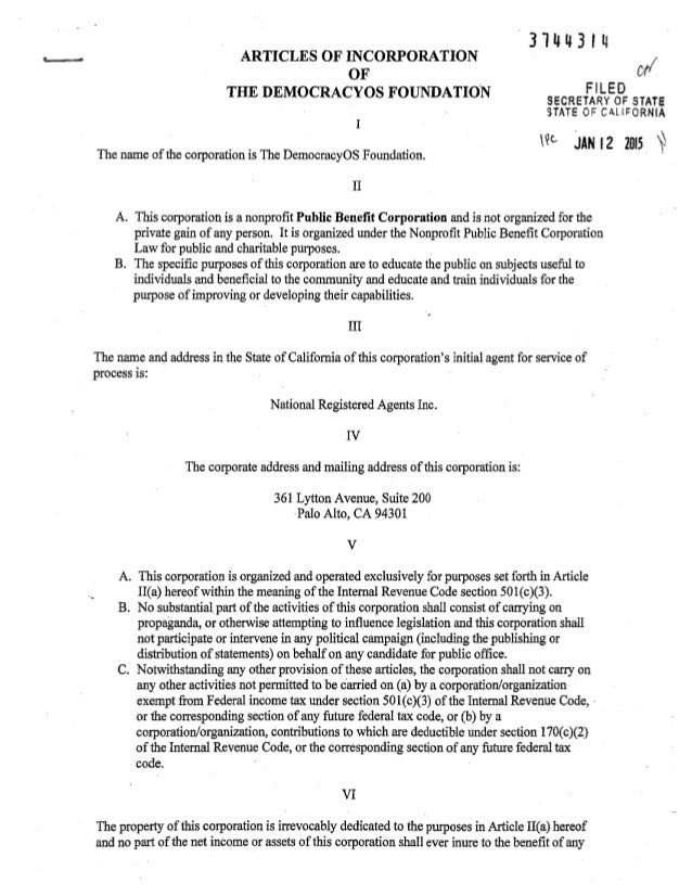 Articles of Incorporation for The DemocracyOS Foundation