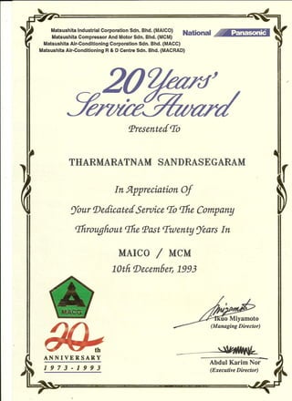 20 YEARS SERVICE AWARD