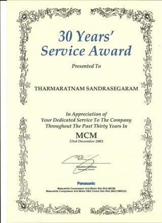30 YEARS SERVICE AWARD