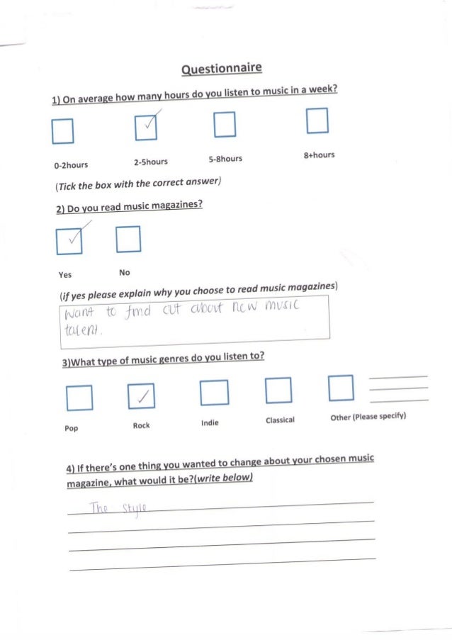 first half of questionnaire example of it filled out