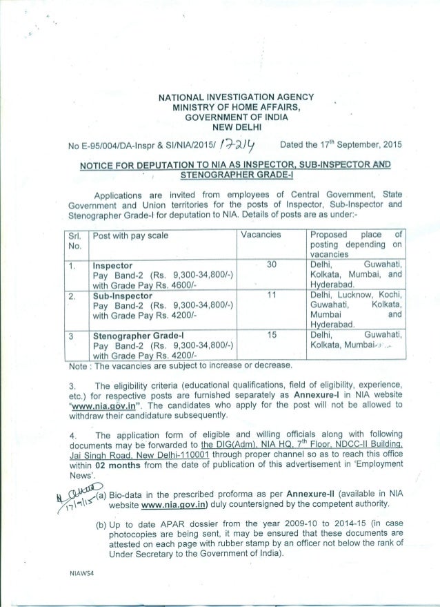 National Investigation Agency Recruitment