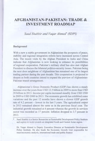 Afghanistan Pakistan Trade & Investment Roadmap