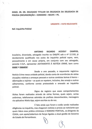 Antônio Campos diz ser vítima de ‘arapongagem’ por parte de aliados dos socialistas locais e cita ex-presidente da Ceasa