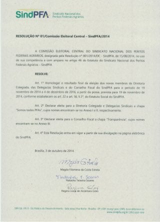 Ata final e Resolução da CEC - Eleições SindPFA 2014
