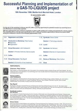 SMi Group's First Ever Gas to Liquids conference in 1998 - Post conference workshop