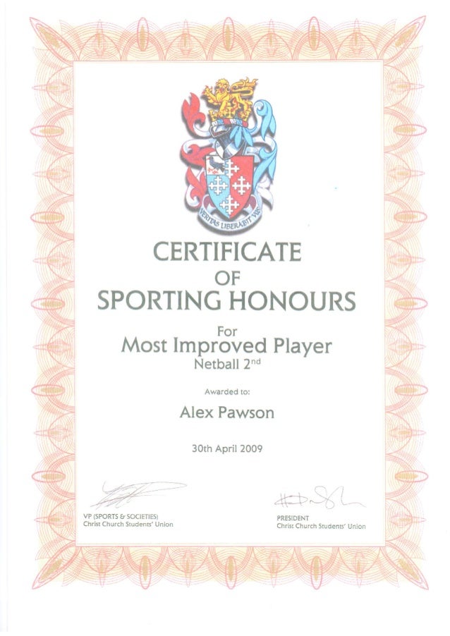 most improved player certificate