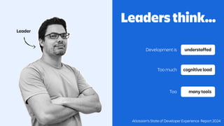 Leaders think…
understaffed
Development is
cognitive load
Too much
many tools
Too
Atlassian’s State of Developer Experience Report 2024
Leader
 