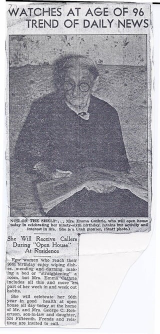 Emma Guthrie aged 96 Newspaper story