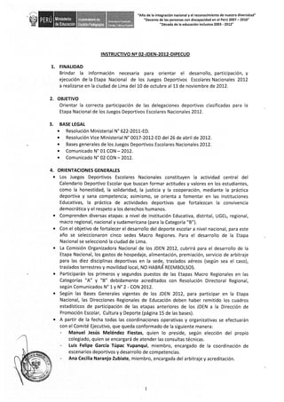 Instructivo Etapa Nacional Juegos Deportivos Escolares Nacionales 2012 - Comunicado II