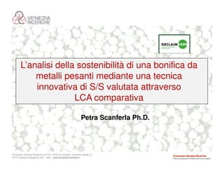 L’analisi della sostenibilità di una bonifica da
metalli pesanti mediante una tecnica
innovativa di S/S valutata attraverso
LCA comparativa
Petra Scanferla Ph.D.

 