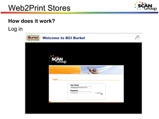 How does it work? Log in Web2Print Stores 