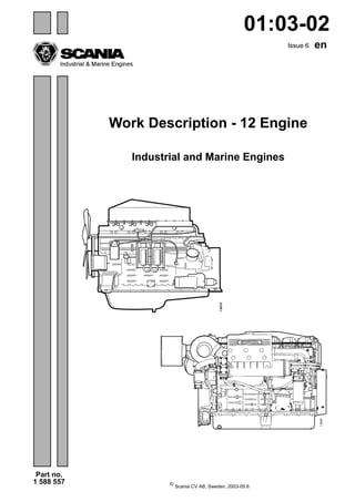©
Scania CV AB, Sweden, 2003-05:6
Part no.
1 588 557
enIssue 6
Work Description - 12 Engine
Industrial and Marine Engines
01:03-02
 