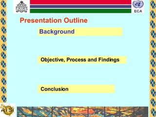 Presentation Outline Background Objective, Process and Findings  Conclusion   