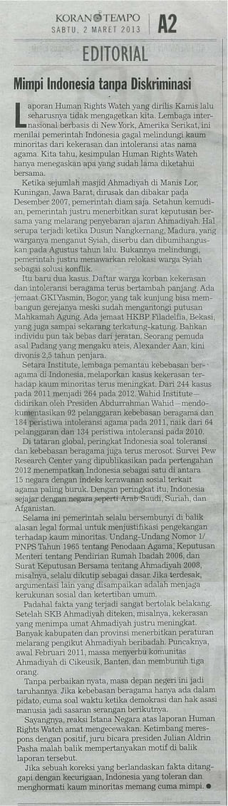Editorial Koran Tempo 2 Maret 2013