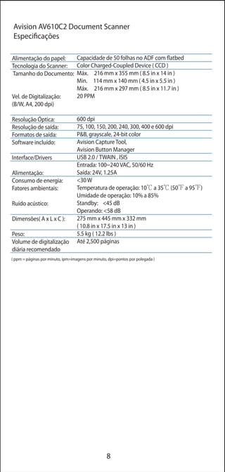 Scanners Avision - Conhecendo os produtos e suas descrições