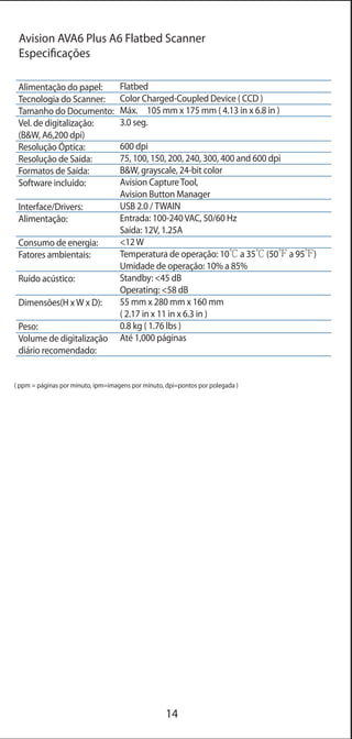 Scanners Avision - Conhecendo os produtos e suas descrições