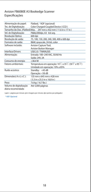 Scanners Avision - Conhecendo os produtos e suas descrições