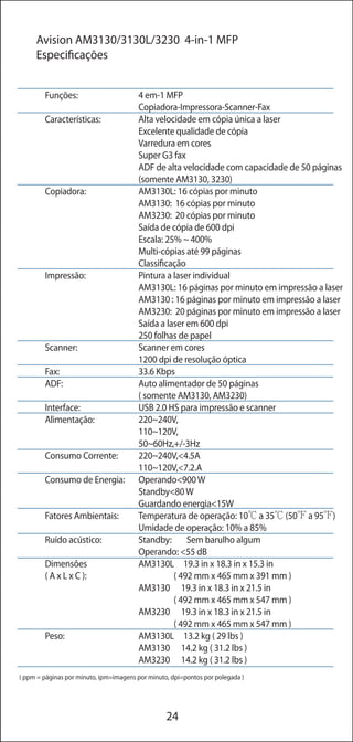 Scanners Avision - Conhecendo os produtos e suas descrições