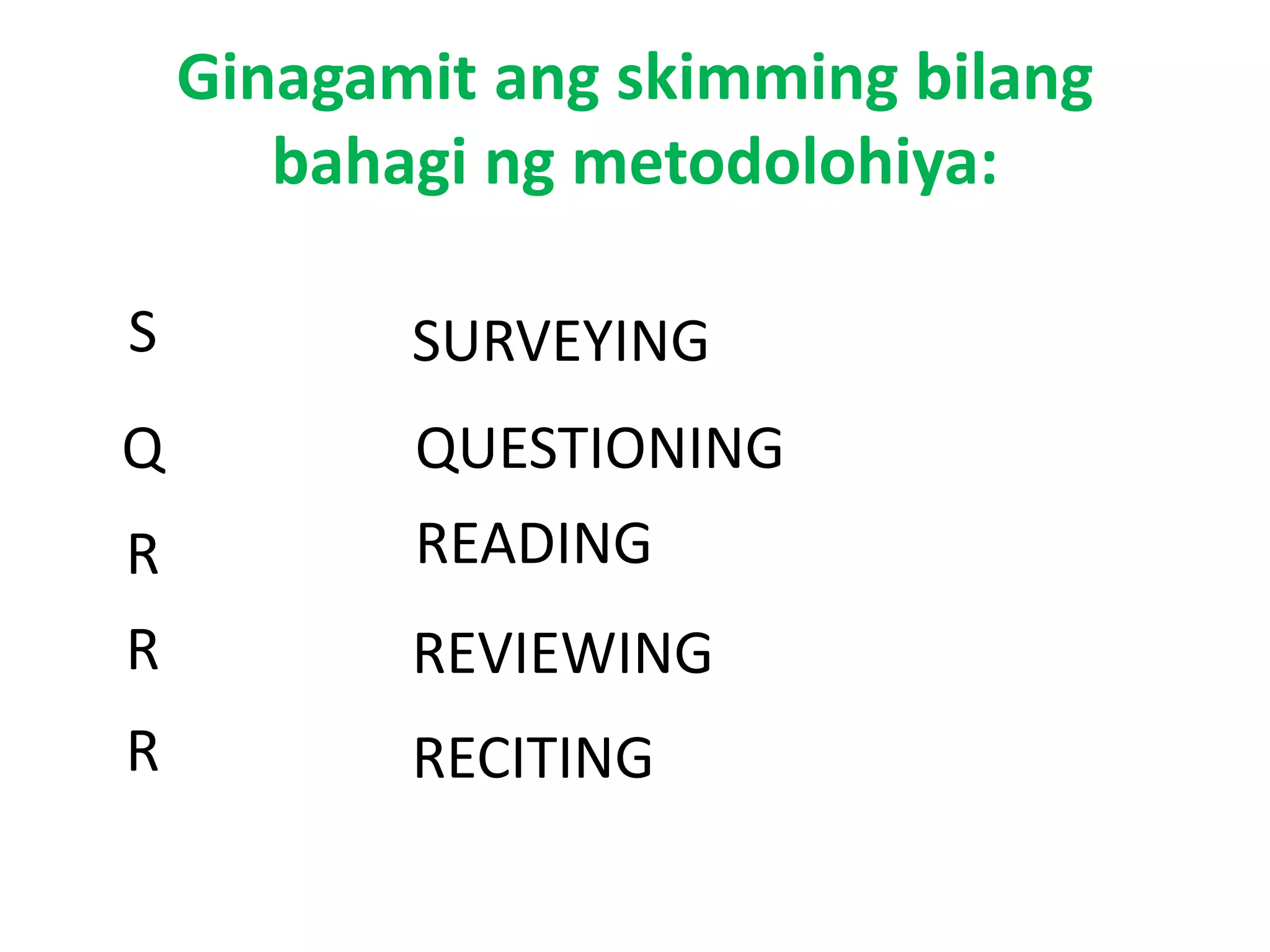 Scanning at skimming na pagbasa PPT