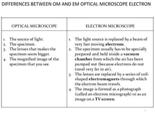7
DIFFERENCES BETWEEN OM AND EM OPTICAL MICROSCOPE ELECTRON
 