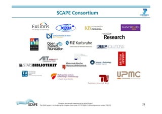 25 
SCAPE Consortium 
This work was partially supported by the SCAPE Project. 
The SCAPE project is co‐funded by the European Union under FP7 ICT‐2009.4.1 (Grant Agreement number 270137).  