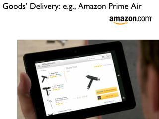 Goods’ Delivery: e.g., Amazon Prime Air
 
