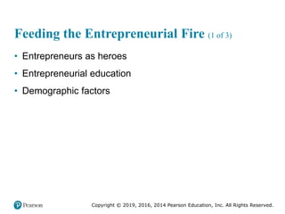 Copyright © 2019, 2016, 2014 Pearson Education, Inc. All Rights Reserved.
Feeding the Entrepreneurial Fire (1 of 3)
• Entr...