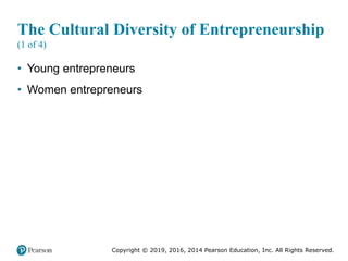 Copyright © 2019, 2016, 2014 Pearson Education, Inc. All Rights Reserved.
The Cultural Diversity of Entrepreneurship
(1 of...