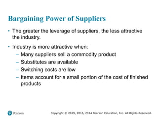 Copyright © 2019, 2016, 2014 Pearson Education, Inc. All Rights Reserved.
Bargaining Power of Suppliers
• The greater the ...