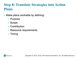 Copyright © 2019, 2016, 2014 Pearson Education, Inc. All Rights Reserved.
Step 8: Translate Strategies into Action
Plans
• Make plans workable by defining:
– Purpose
– Scope
– Contribution
– Resource requirements
– Timing
 