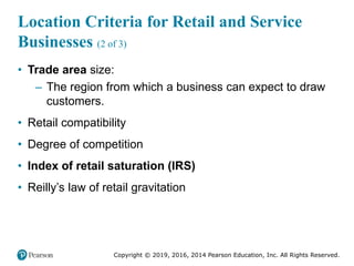 Copyright © 2019, 2016, 2014 Pearson Education, Inc. All Rights Reserved.
Location Criteria for Retail and Service
Busines...