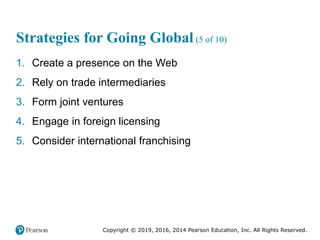 Copyright © 2019, 2016, 2014 Pearson Education, Inc. All Rights Reserved.
Strategies for Going Global (5 of 10)
1. Create ...
