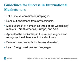 Copyright © 2019, 2016, 2014 Pearson Education, Inc. All Rights Reserved.
Guidelines for Success in International
Markets ...