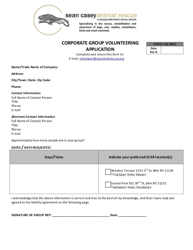 corporate group volunteer application volunteering application form