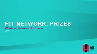 HIT NETWORK: PRIZES
What our listeners like to win…
2016
 