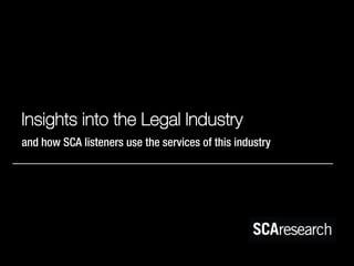 Insights into the Legal Industry
and how SCA listeners use the services of this industry
 